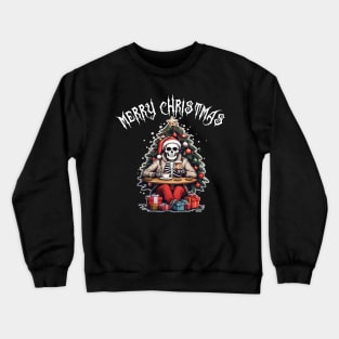 Christmas skull goth Santa with cookies hot chocolate Crewneck Sweatshirt